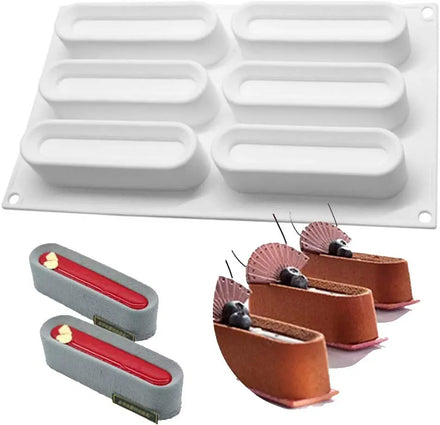 Eclair Silicone Baking Mold for Mousse Cake 3D Bar French Dessert Mold Long Strip Flexible Silicone Baking Molds