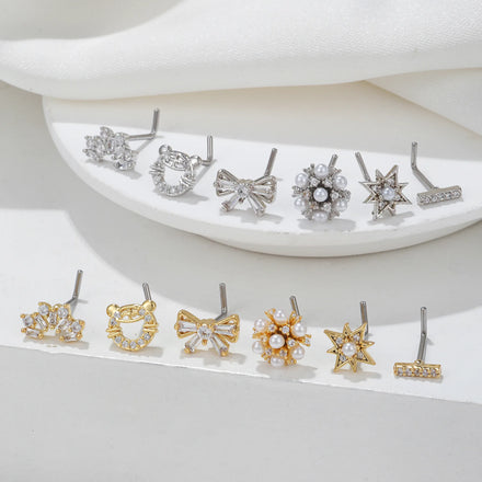 Fashion Brass Zircon Flower Nose Studs & Ear Piercing Nose Ring Body Jewelry 18K Gold Plated for Women Girls Wedding
