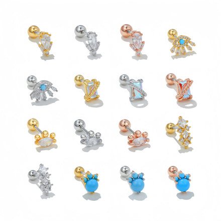 Fashion Hot Zircon 18K Gold Plated Brass Ear Bone Studs Diamond Piercing Jewelry Sleeping No Need to Take off Women Earrings