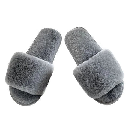 Japanese Indoor Home Simple Fashion Non-slip Fur Upper Men and Women Couples Candy Colour Home Winter Slippers One Strap