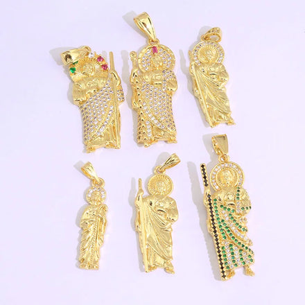 CZ8621 18k Gold Plated CZ Saint Jude San Judas Tadeo Pendant Diamond Pave Thaddeus Chaplet by Heavenly Divine Pendants