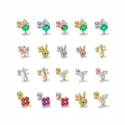 Japanese and Korean Girls Cute Small Rabbit Animal Earrings Gold 18K Bunny Piercing Jewelry Women Screw Twist Ball Ear Bone Stud