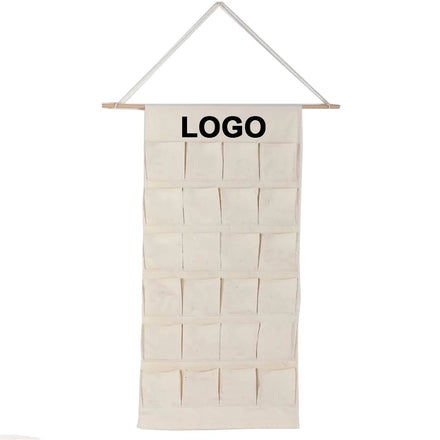 Custom Logo Cotton Canvas Linen Fabric Merry Christmas Gift 24 Pocket Wall Hanging Advent Christmas Calendar