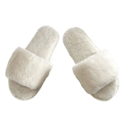 2022 UK Wholesale Custom Warm Winter Fluffy Indoor Slippers Women Anti-slip Fleece Shoes Home Bedroom Slides
