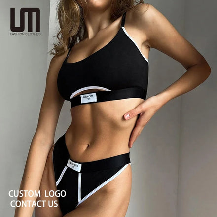 Custom Logo New Arrivals Women Sexy Underwear Crop Tops Panties 2 Piece Clothes Set