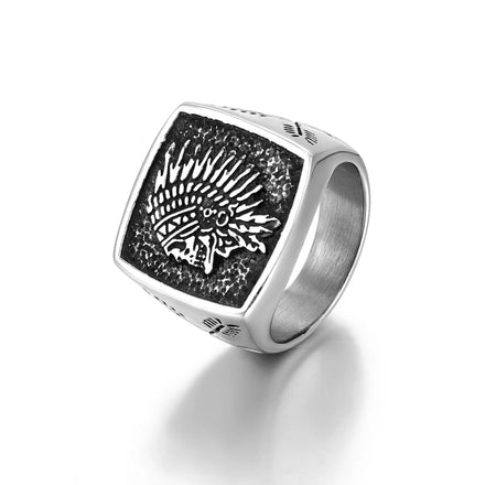 Vintage Costume Jewelry Punk Stainless Steel Indian Chief Ring