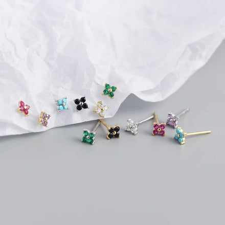 925 Real Sterling Silver Ear Stud Flower Earrings Gold Plated Flower Leaf Earrings Flower Earrings Studs for Women Girl