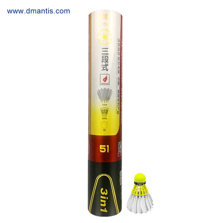 Fluorescent Yellow D51 3in1 12pcs in Pack Stable and Sturdy High Speed for Training Goose Feather Badminton Shuttlecocks
