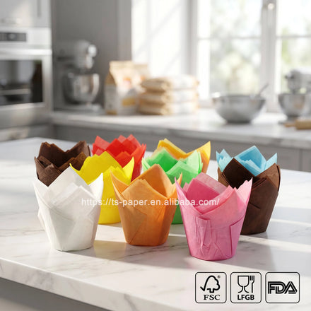 100pcs 40gsm 100% Food Grade Customised Disposable Baking Cups Muffin Wrapper Tulip Muffin Cups Tulip Cupcake Liners