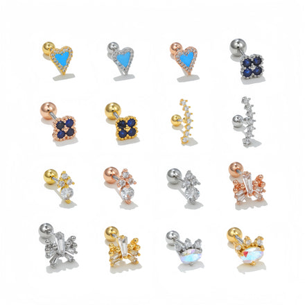Creative Geometric 18K Gold Plated Brass Ear Bone Ear Studs Female Diamond Piercing Jewelry Wholesale Women Zircon Stud Earring
