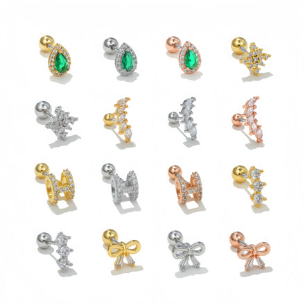 ZUOLA 18K Gold Plated Micro Inlaid Zircon Geometric Ear Bone Stud Screw Ball Fashion Women Piercing Jewelry Diamond Stud Earring
