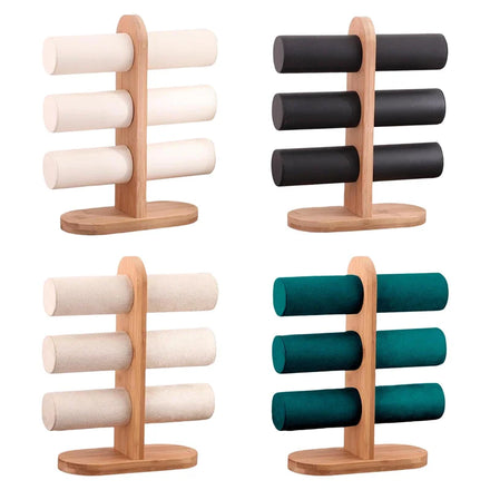Detachable Elegant Vertical 3 Layers Bamboo Base Bracelet Display Rack Velvet Jewelry T-Bar Stand for Watches Bangles