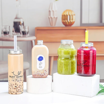 300ml 350ml 400ml 500ml Cute Shaped Plastic Juice Milk Tea Packaging Bottles With Cap