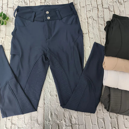 6 Colors Recyclable Classic Button Zipper Clothing Equestrian Breeches Jodhpurs Women Full Grip Silicone Horse Riding Breeches