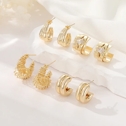 Hot Sale High End Women's Nickel Free Brass Zircon Stud Earrings 14K Gold Plated Jewelry
