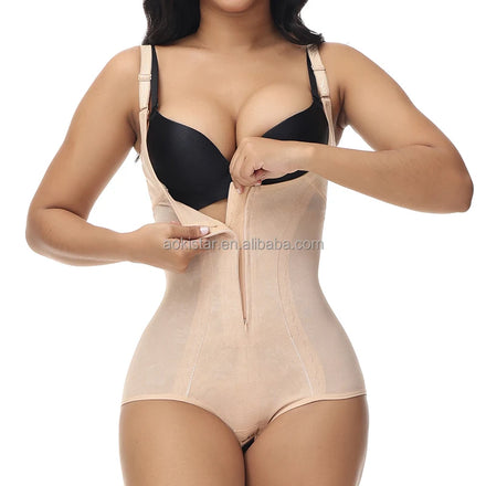 Adjustable Shoulder Straps Vest Bodysuit Zipper Hook Hourglass Post Surgery Fajas Colombianas Shapewear Push up Chest BodyShaper