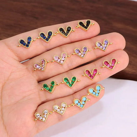 CZ8616 Minimalist Tiny Small Little Mini 18k Gold Plated rainbow Cz Diamond love Heart Connectors for Bracelet Jewelry Making