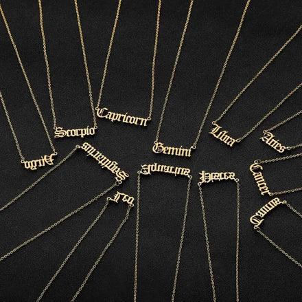 Stainless Steel 12 Zodiac Letter Necklace Gold Plated Horoscope Chain Astro Necklaces for Women Girls Valentine's Gift