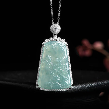 A Grade Ice Jade Landscape Brand Pendant Fashion Necklace Jadeite Pendant for Men and Women