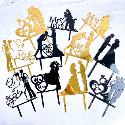 Ychon New Wedding Engagement Party Valentine's Day Acrylic Cake Topper Cupcake Toppers Baking Decorations