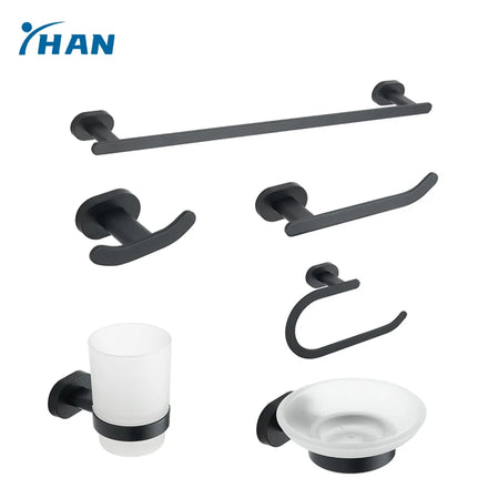 2022 Hot Design Wall Mount Black Square Bathroom Sanitary Ware Accessories Six-Piece Set SUS304 Eco-Friendly Cheap Custom