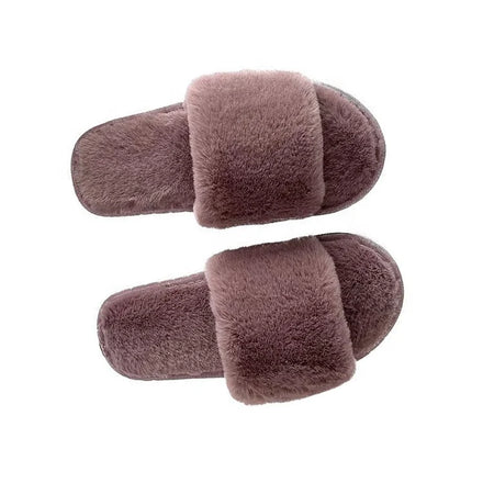 USA Adults Size in Stock Slippers Indoor Fleece Fur Slides Home Bedroom Shoes Warm Anti-slip Women Slippers