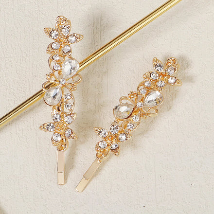Miallo 2Pcs/set Metal Flower Bobby Pins Sparkling Rhinestone Hair Clips Barrettes Wedding Hair Accessories