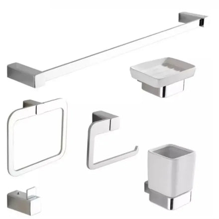 New 6-Piece Wall Mounted Zinc Alloy Bathroom Hardware Set | Modern Luxury Toilet Accessory Kit for Hotel & Apartment