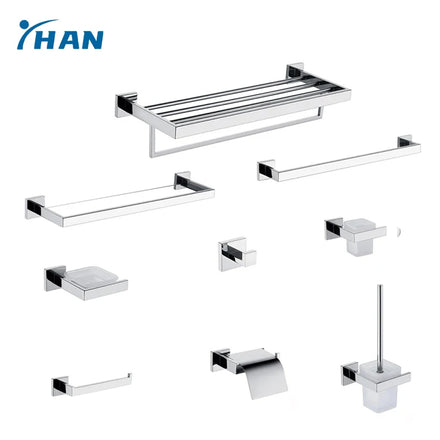 Factory Direct Stainless Steel Bathroom Accessories Set Luxury Wall Mounted Towel Bar Paper Holder & Robe Hook Kit