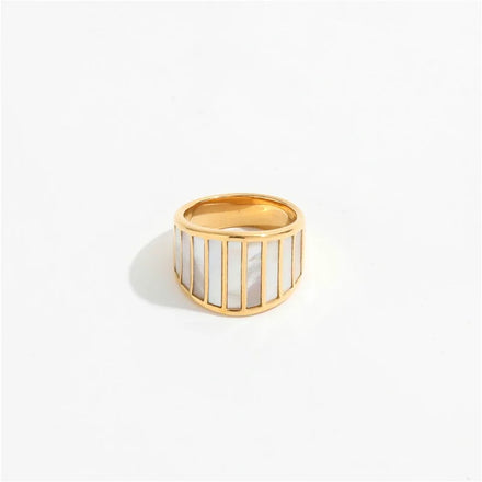 Fenny 18K Gold Plated Retro Irregular Green&White Shell Ring Personality for Women Stainless Steel Wholesale Jewelry