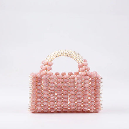 New Wedding Handmade Women Pearl Strap Handle Ladies Acrylic Beaded Hand Bag Handbag