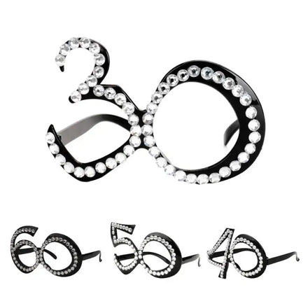 Party Favor Birthday Glasses 18th 60th 30th 70th Wedding Number Crystal Glasses Frame Funny Celebration Decoration for Men Women