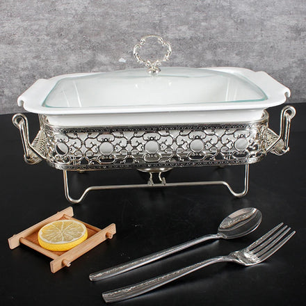 Wedding Party Rectangle Ceramic Casserole Buffet Soup Food Warmer Serving Dishes Set Porcelain Chafing Dish with Stand