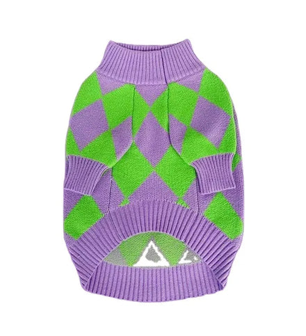 Manufacturer Wholesale Dog Apparel Pet Clothes Contrast Color Argyle Design Jacquard for Small Dogs Knitted Turtleneck Pullover