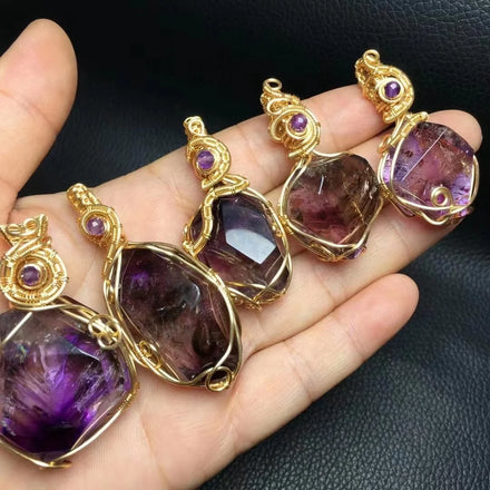 Hand Made Jewelry Wire Wrapped Super Seven Charm Necklace Crystals Healing Reiki Energy Stone for Meditation