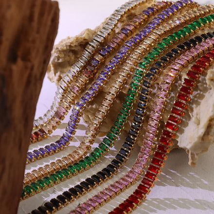 YF3165 Luxury Multicolor Cubic Zirconia Bracelet Necklace Set 18K Gold Stainless Steel Rainbow CZ Zircon Tennis Chain Necklaces