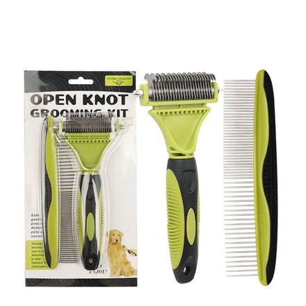 Wholesale Professional Multifunction 2 in 1 Dog Pet Grooming Kit Tool Hair Remover Brush Set Cleaning Comb Kit Brush Comb