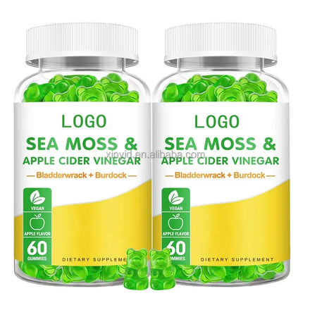 Private Label Vegan Sea Moss Gummies 60 Counts Seamoss and Bladderwrack Gummies