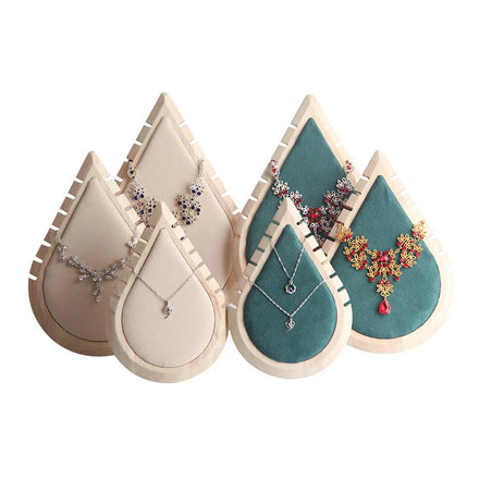 3 Pieces Set Wood Flame Shape Jewelry Necklace Pendant Chain Display Stand Holder Organizer