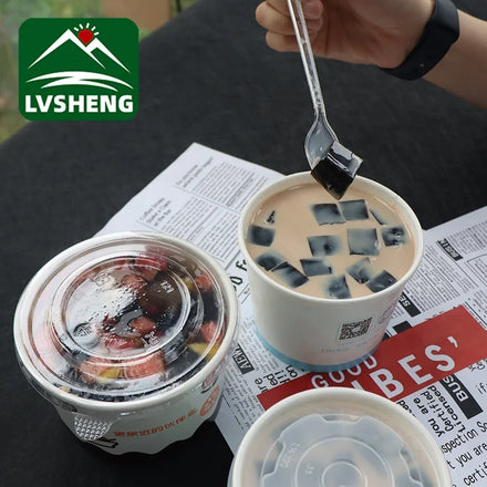 Disposable Manufacturer Compostable Food Packing Heatable Kraft Paper Cup Container Salad Bowls Soup Paper Bowl With Lid