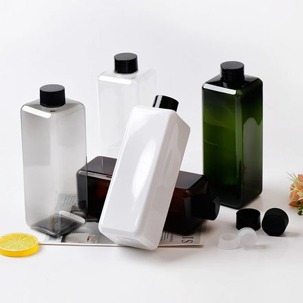 500ml Square Transparent/black Empty PET Press Cap Plastic Bottle Cosmetic Lotion/Toner Liquid Screw Cap 32mm Diameter