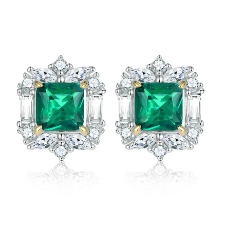Classic Design 925 Silver Jewelry Emerald CZ Stud Earrings
