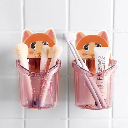 Heavy Duty Punch-Free Retractable Portable Desktop Plastic Post Box Makeup Brush Adhesive Rotating Pen Holder Storage Rack