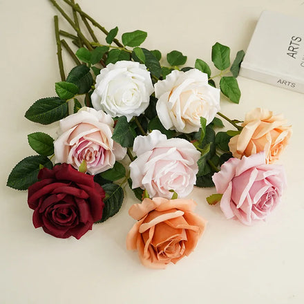 E007 Real Touch Feeling Artificial Silk Rose Single Head 44cm Arrangement for Wedding Thanksgiving Christmas Home Decoration