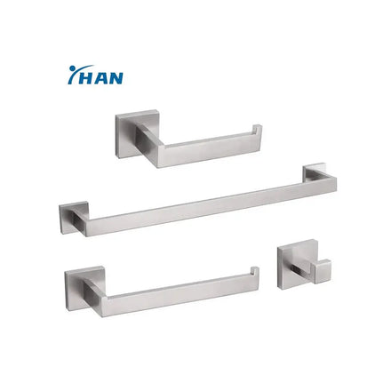 Stainless Steel 4-Piece Bathroom Hardware Set Wall Mounted Towel Bar Kit for Hotel & Home