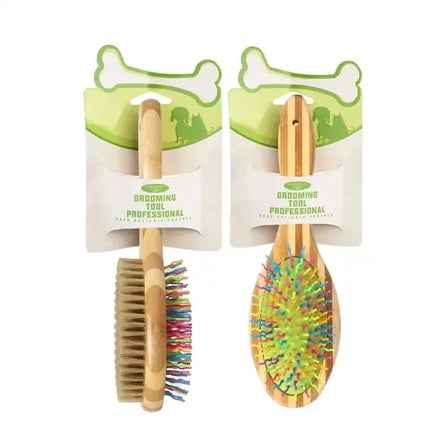 Colourful Bamboo Wooden Double Sided Pet Bristle Massage Brush Pet Dog Grooming Brush