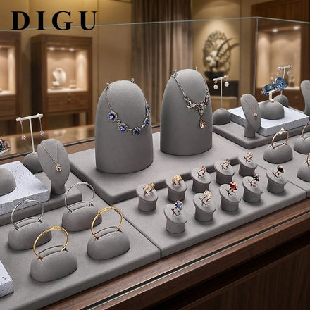 Digu Jewelry Display Stand Microfiber Necklace Ring Ear Window Jewelry Display Props Shop Set Jewelry Display Stand