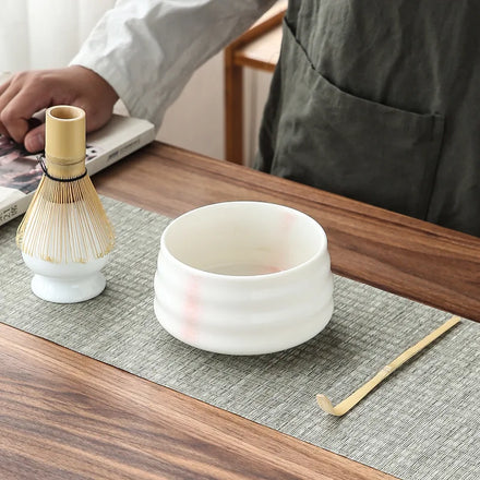 Bamboo Matcha Whisk Set with Ceramics Bowl Scoop Tea Whisk Stand Chasen Holder Perfect Kit for Matcha Tea Ceremony Gift Boxed