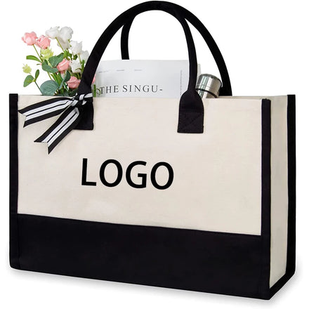 Women Reusable Grocery Canvas Tote Shopping Beach Bags With Custom Printed logo