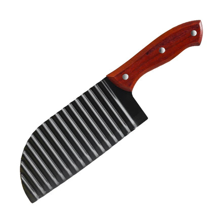 Potato Wavy Edged Knife with Wood Handle Wavy Crinkle Cutting Tool Serrator Salad Chopping Knife